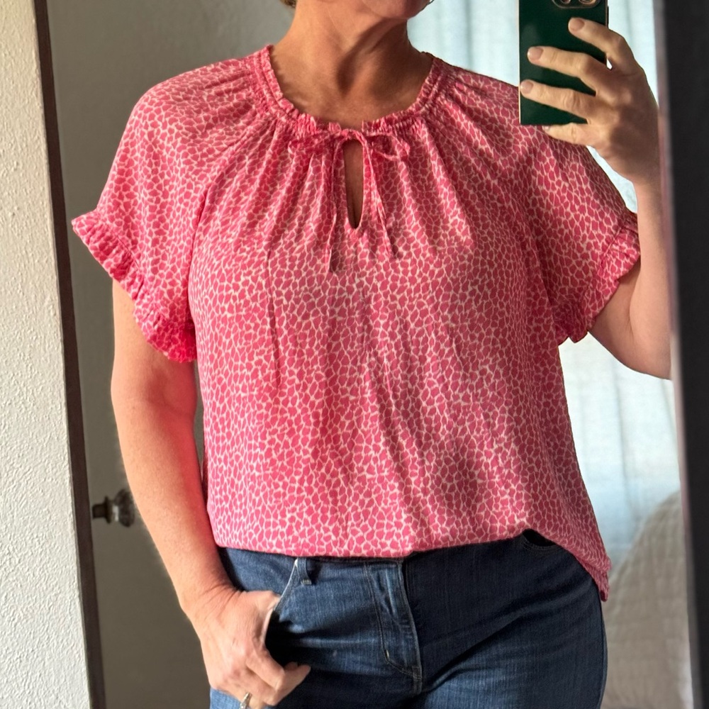 Gap Pink Patterned Blouse With Ruffle Sleeves & T… - image 1